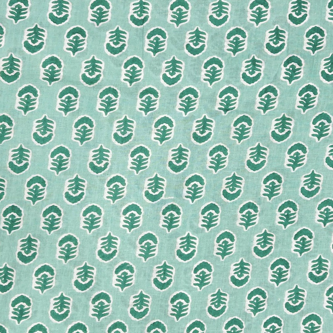 Pista Green Shades Floral Printed Cotton Fabric