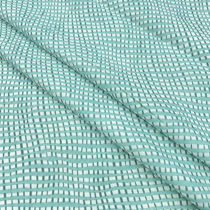 Pista Green Shades Stripes Printed Cotton Fabric