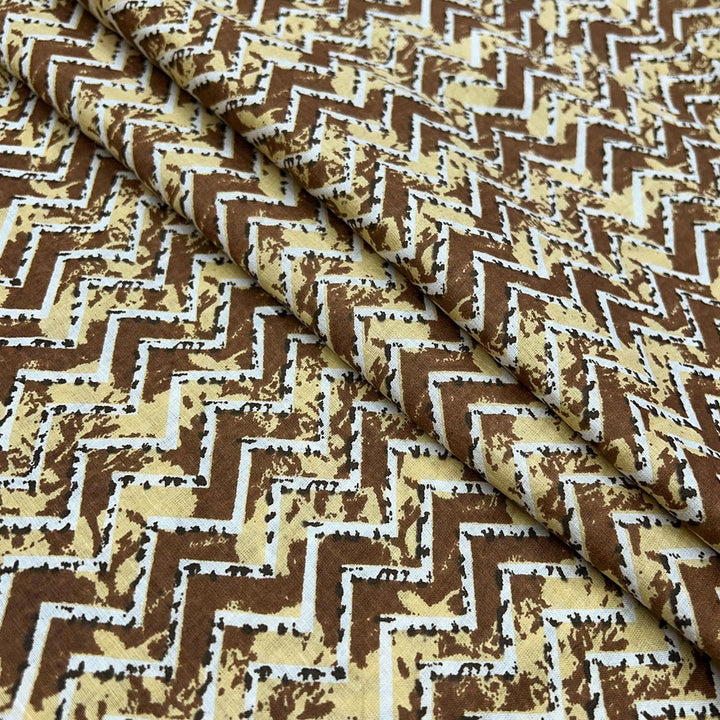 Yellow  Shades Chevron Printed Cotton Fabric