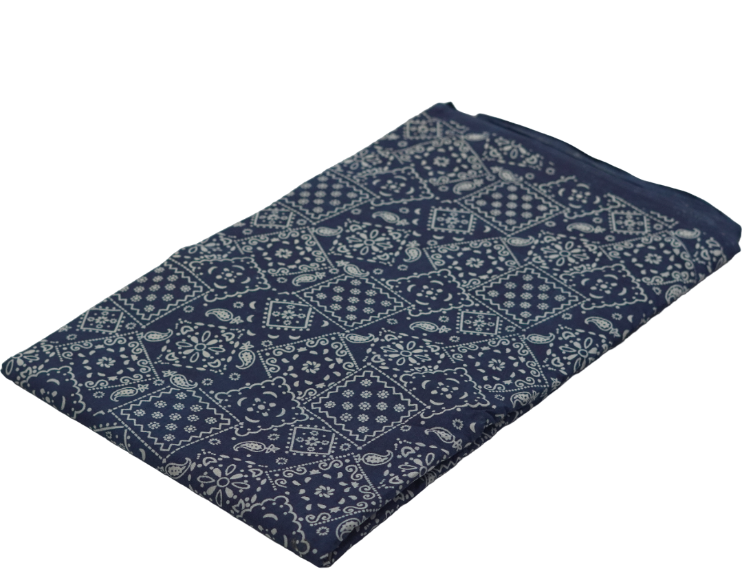  Traditional blue square box pattern on hand block printed Dabu cotton fabric