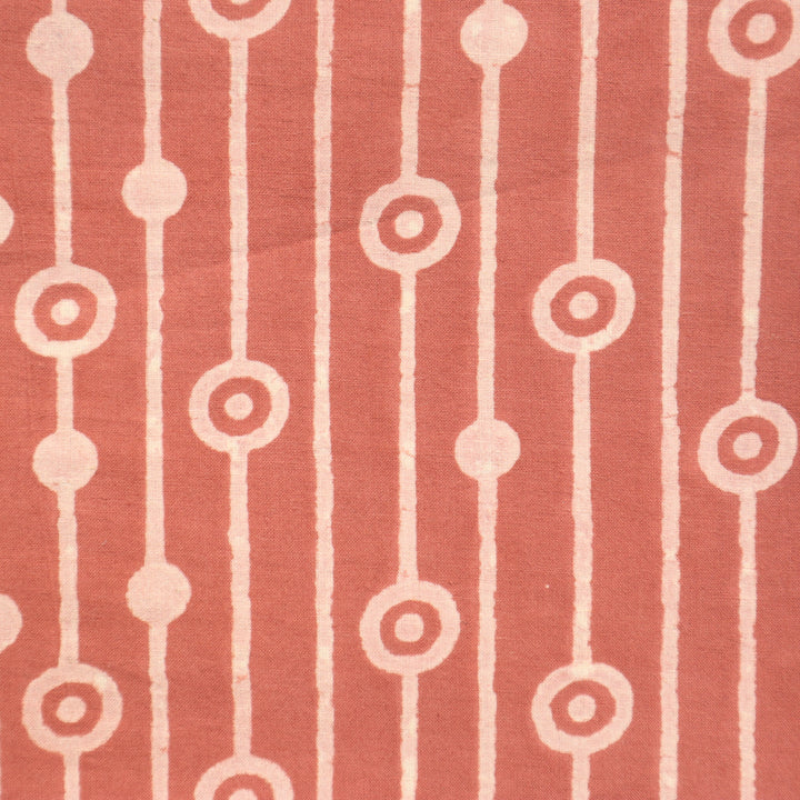 Vintage dark peach Dabu cotton fabric with unique white striped patterns