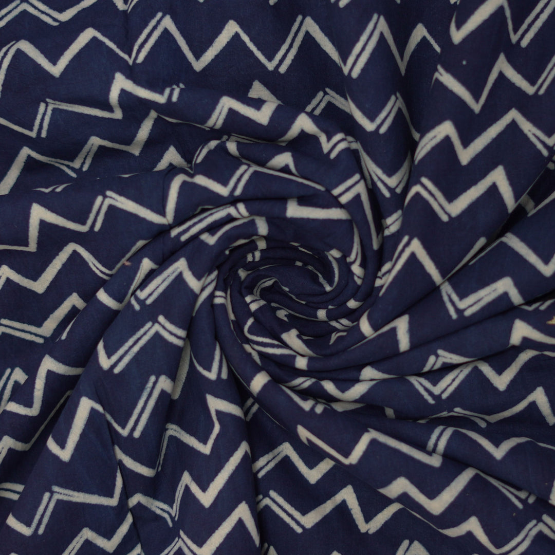 Handcrafted blue and white chevron pattern on Dabu cotton fabric