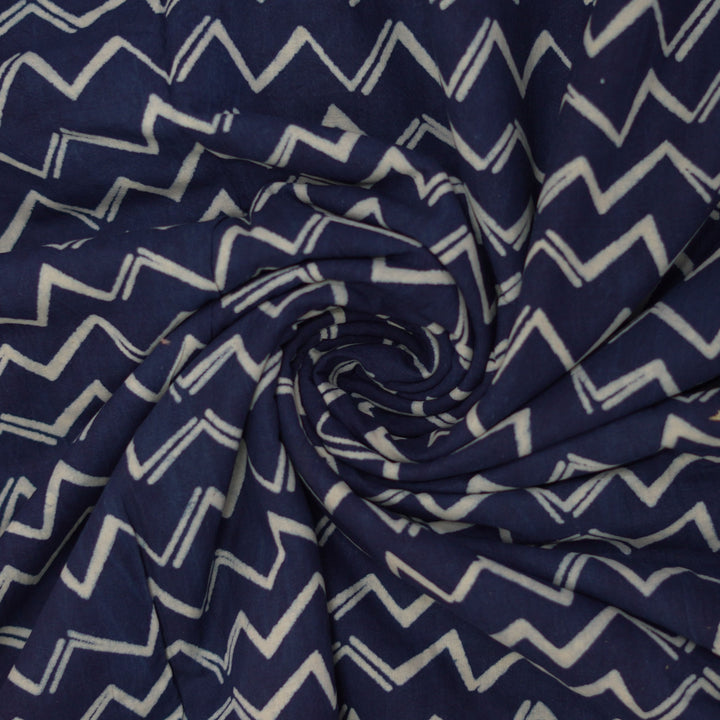 Handcrafted blue and white chevron pattern on Dabu cotton fabric