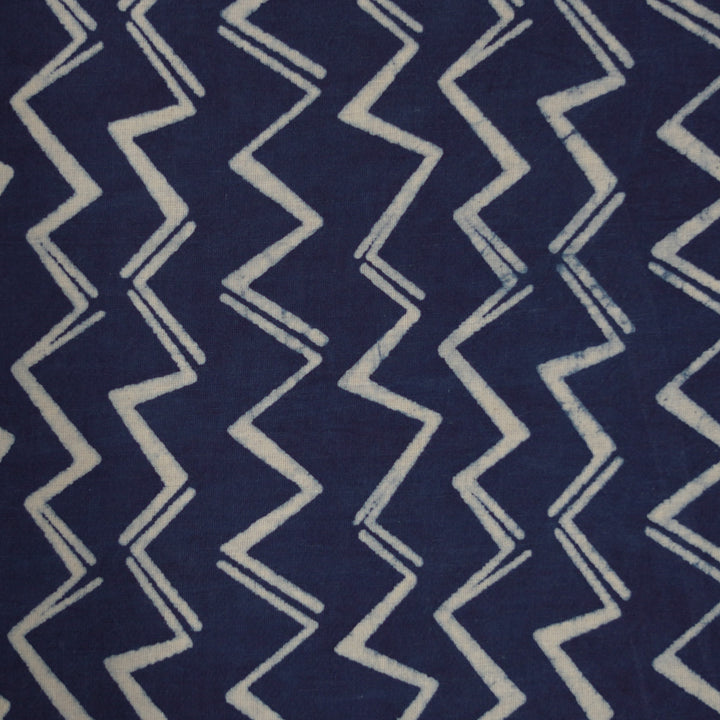 Handcrafted blue and white chevron pattern on Dabu cotton fabric