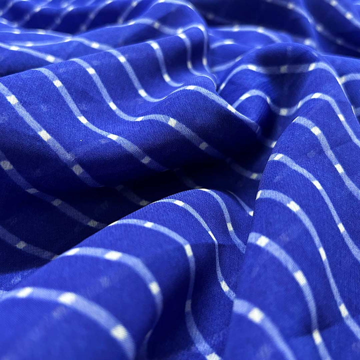 Dark Blue Stripes Printed Georgette Fabric