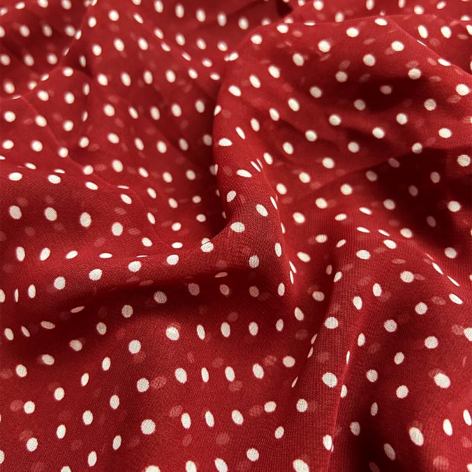 Red Polka Dot Printed Georgette Fabric