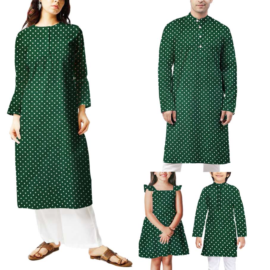 Light georgette fabric in green with playful white dot print