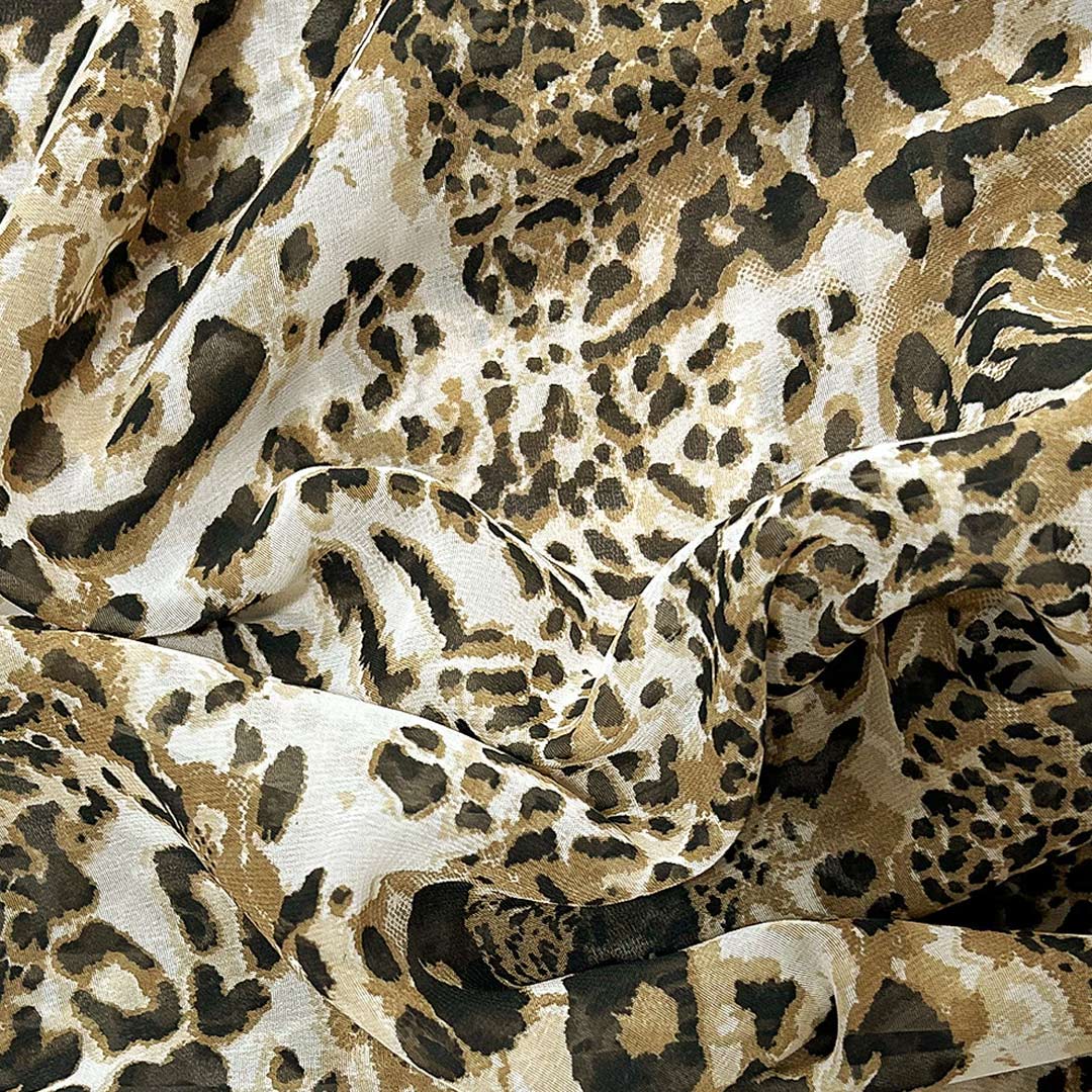 Black, Brown With Cream Animal Printed Georgette Fabric