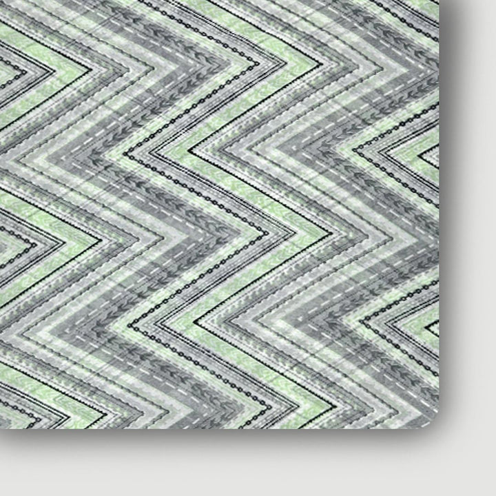 Light Green With Grey, White Chevron Printed Georgette Fabric