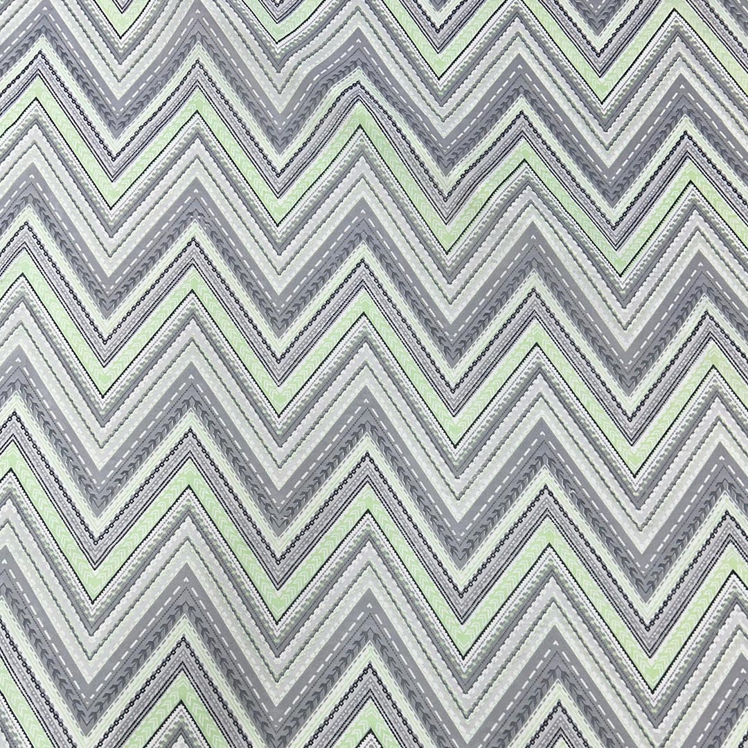 Light Green With Grey, White Chevron Printed Georgette Fabric