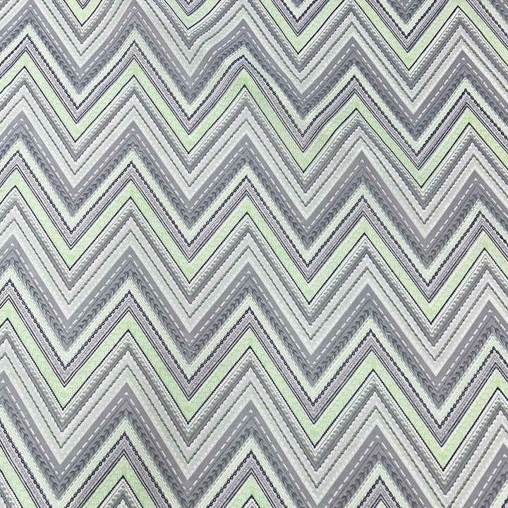 Light Green With Grey, White Chevron Printed Georgette Fabric