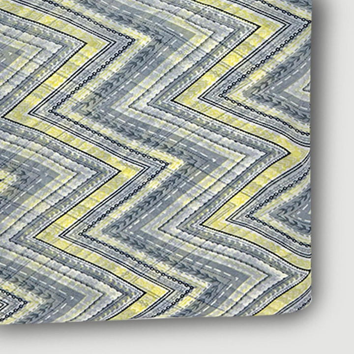 Light Yellow With Grey, White Chevron Printed Georgette Fabric