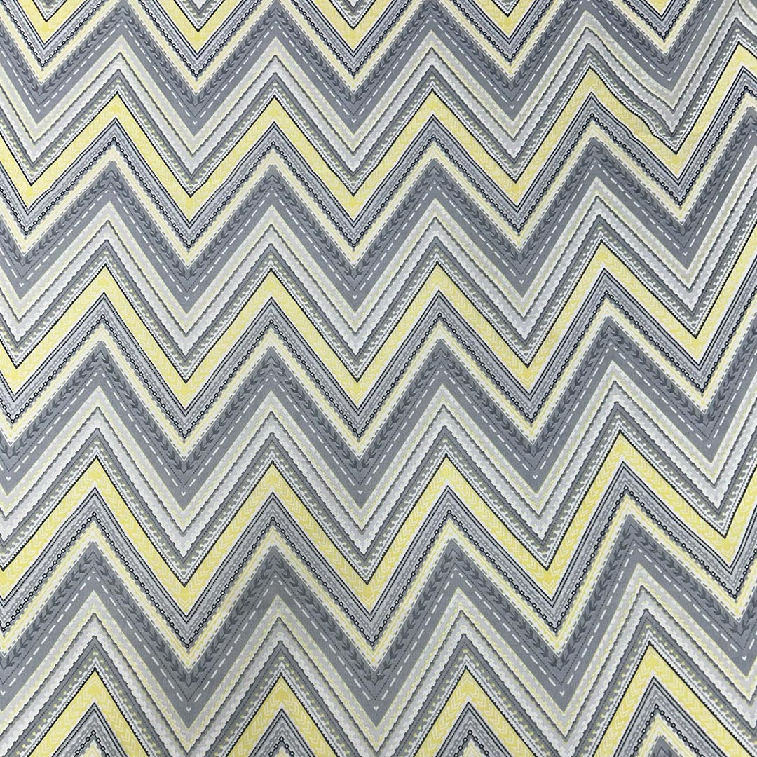 Light Yellow With Grey, White Chevron Printed Georgette Fabric