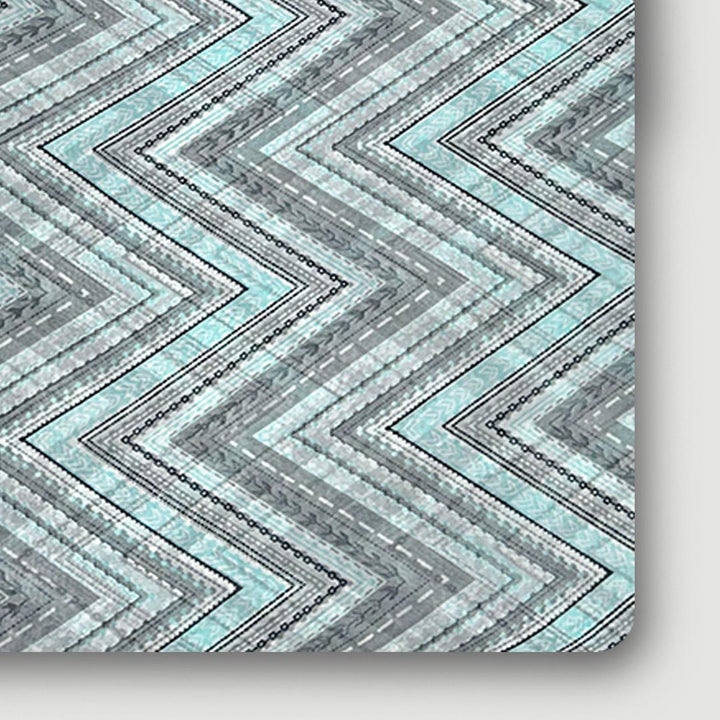 Light Sea Green With Grey, White Chevron Printed Georgette Fabric