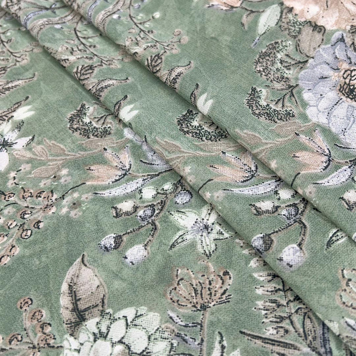 Green Shades Floral Printed Georgette Fabric