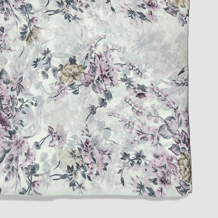 White With Purple Shades Floral Printed Georgette Fabric