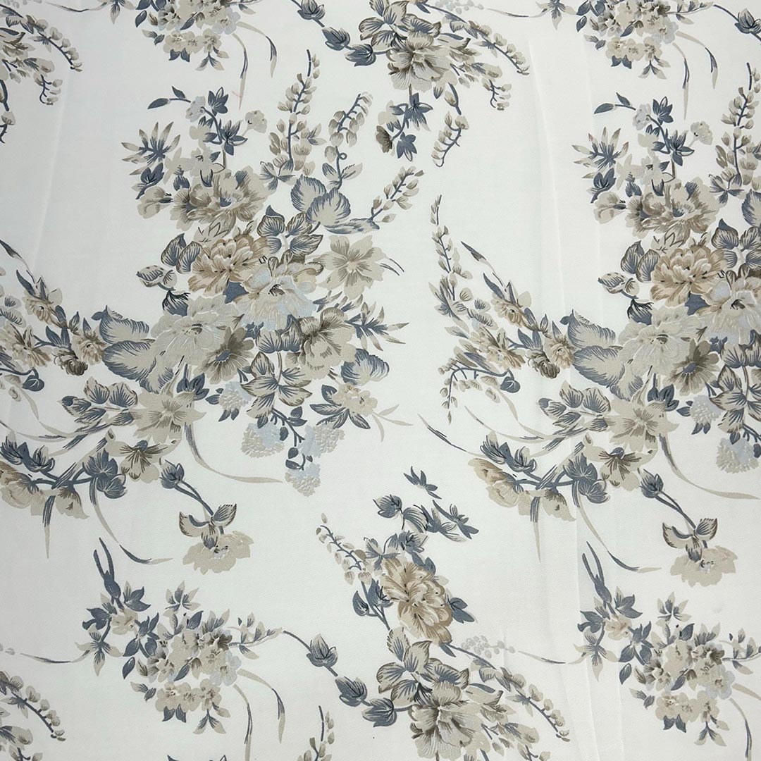 White With Brown Floral Printed Georgette Fabric