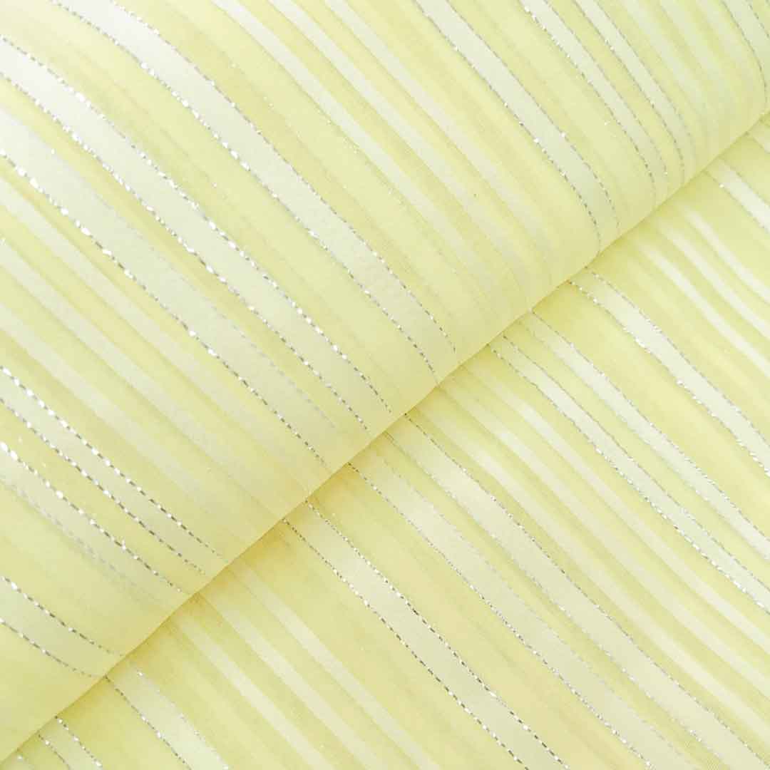 Yellow Stripes Printed Georgette Fabric