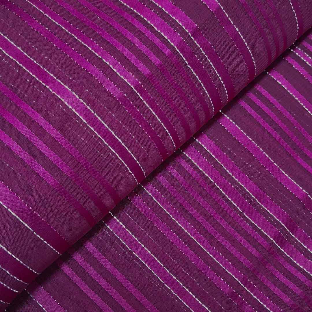 Dark Pink  Stripes Printed Georgette Fabric