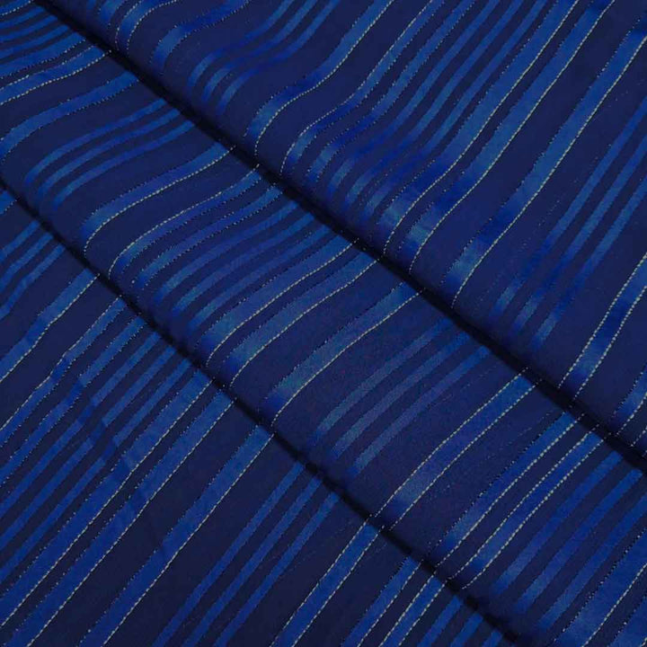 Dark Blue Stripes Printed Georgette Fabric