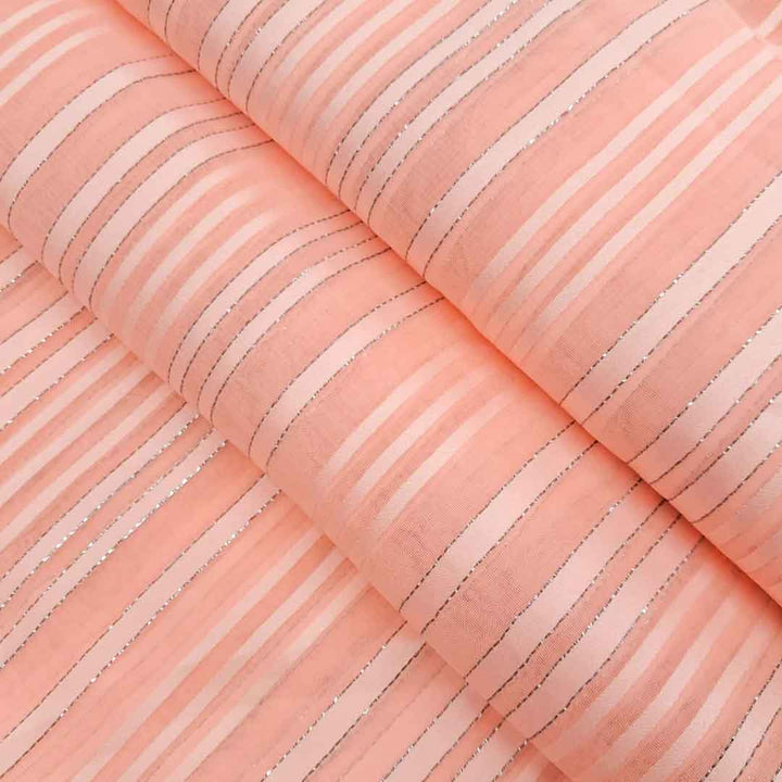 Peach Stripes Printed Georgette Fabric