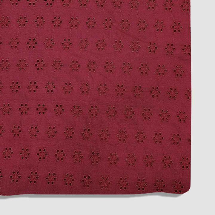 Red Shade Embroidered Cotton Heavy Hakoba Fabric