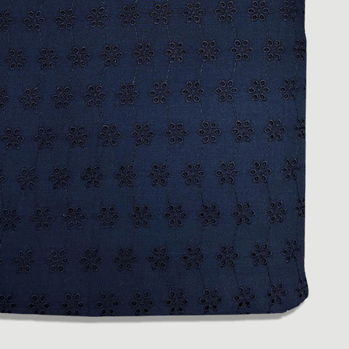 Navy Blue Embroidered Cotton Heavy Hakoba Fabric