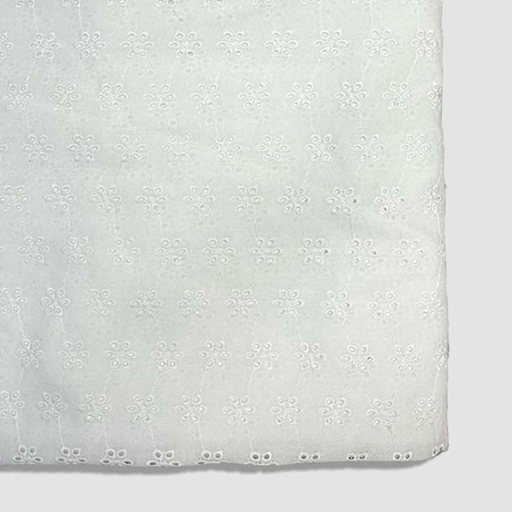 White Embroidered Cotton Heavy Hakoba Fabric