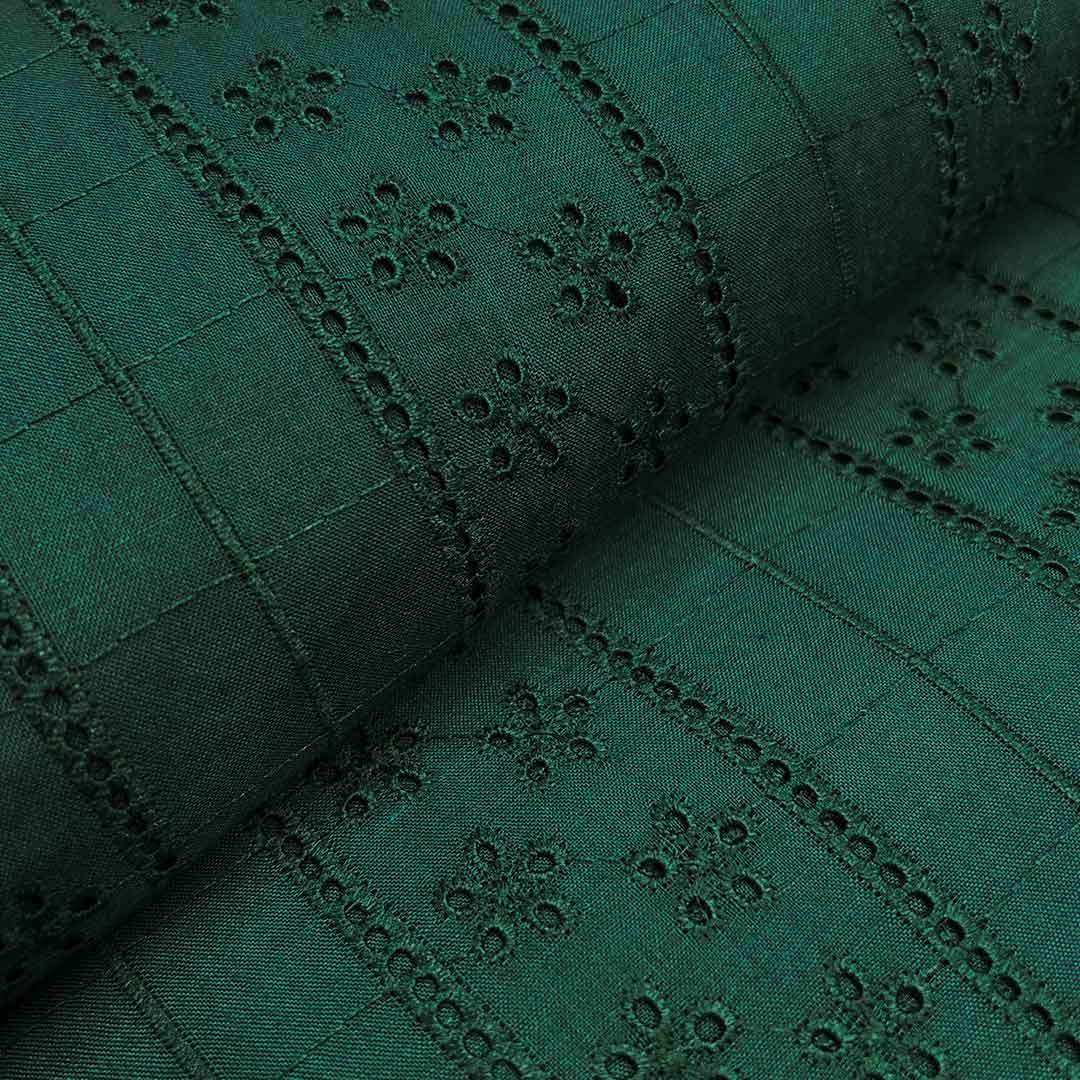 Dark Green Shade Embroidered Cotton Heavy Hakoba Fabric