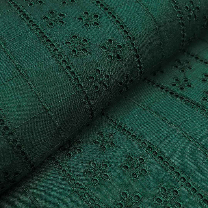 Dark Green Shade Embroidered Cotton Heavy Hakoba Fabric