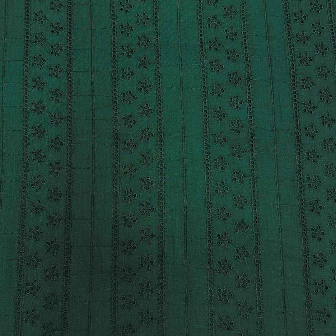 Dark Green Shade Embroidered Cotton Heavy Hakoba Fabric