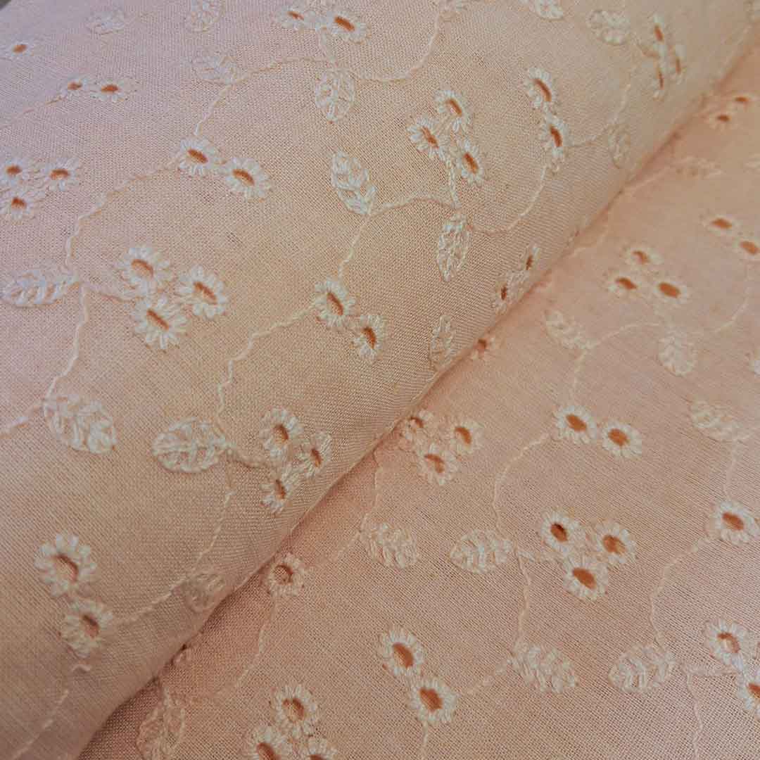 Light Peach Shade Embroidered Cotton Heavy Hakoba Fabric