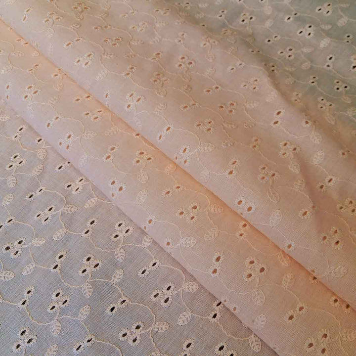 Light Peach Shade Embroidered Cotton Heavy Hakoba Fabric