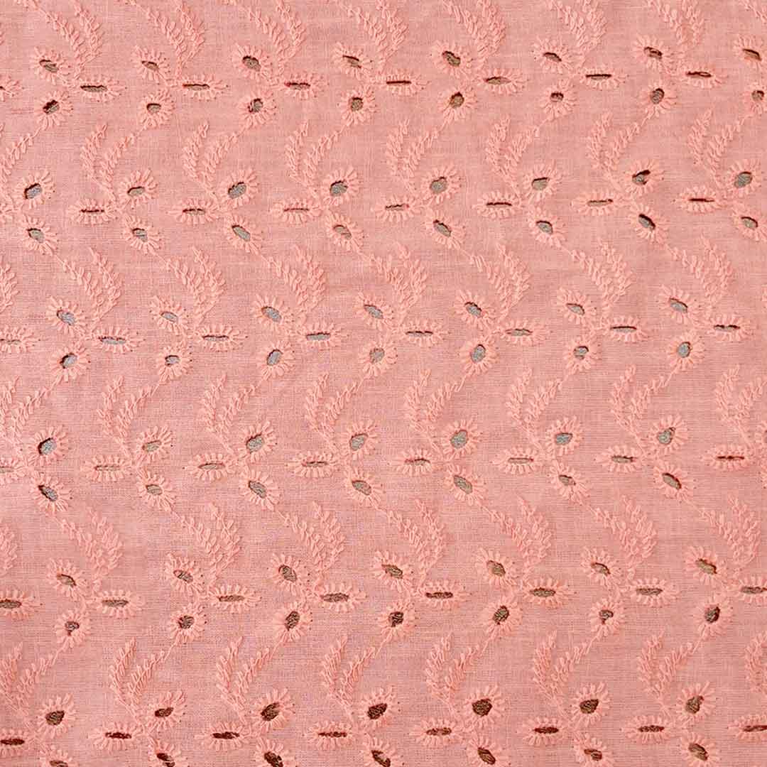 Peach Shade Embroidered Cotton Heavy Hakoba Fabric