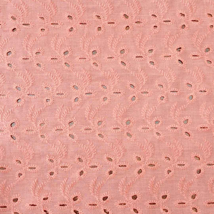 Peach Shade Embroidered Cotton Heavy Hakoba Fabric