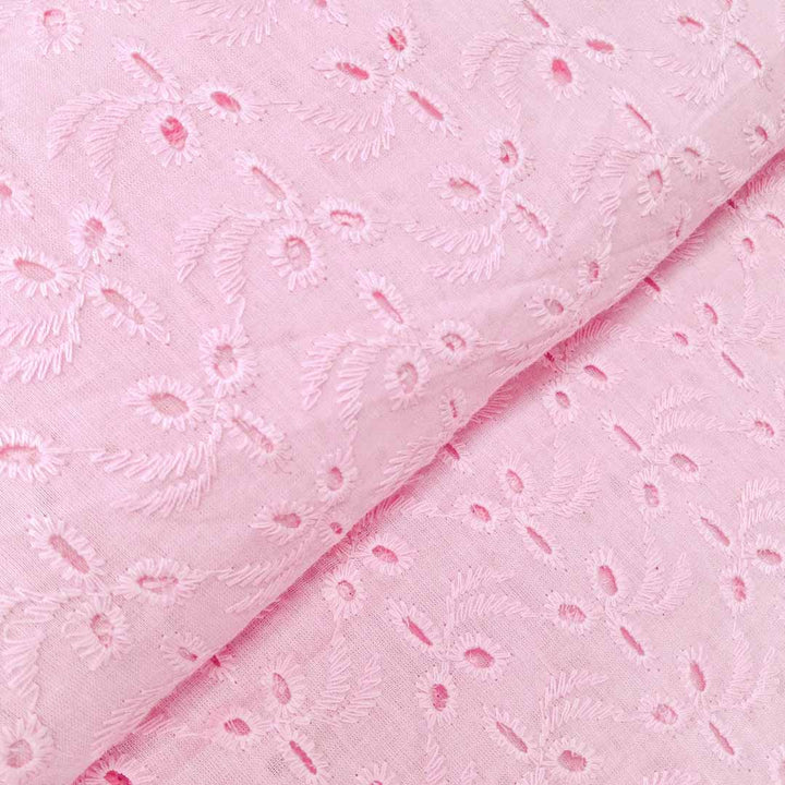 Baby Pink Shade Embroidered Cotton Heavy Hakoba Fabric