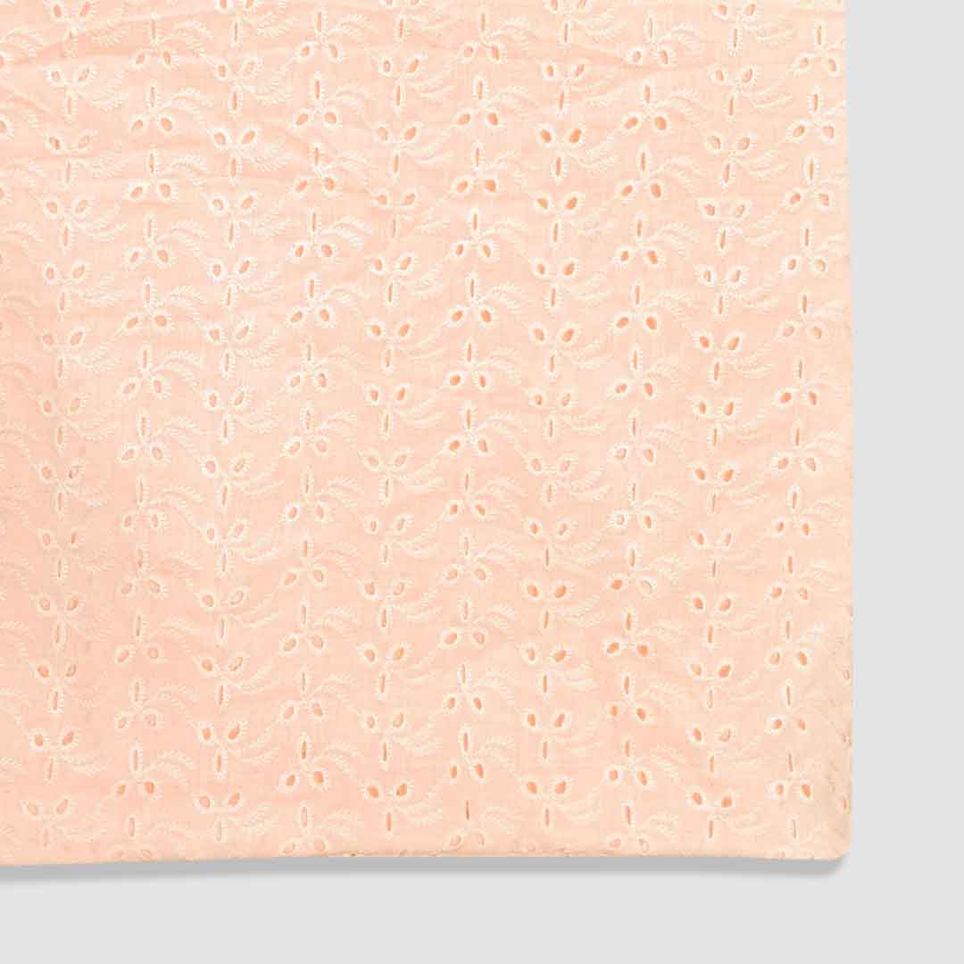 Light Peach Shade Embroidered Cotton Heavy Hakoba Fabric