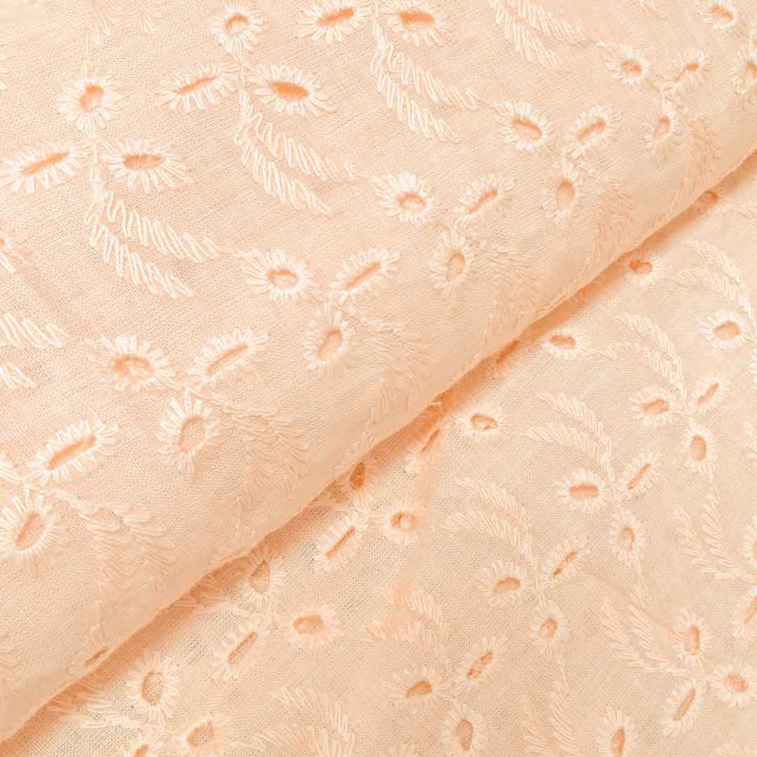 Light Peach Shade Embroidered Cotton Heavy Hakoba Fabric