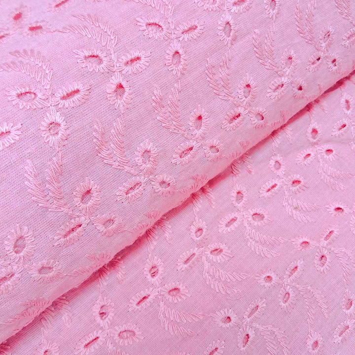 Rose Pink Shade Embroidered Cotton Heavy Hakoba Fabric