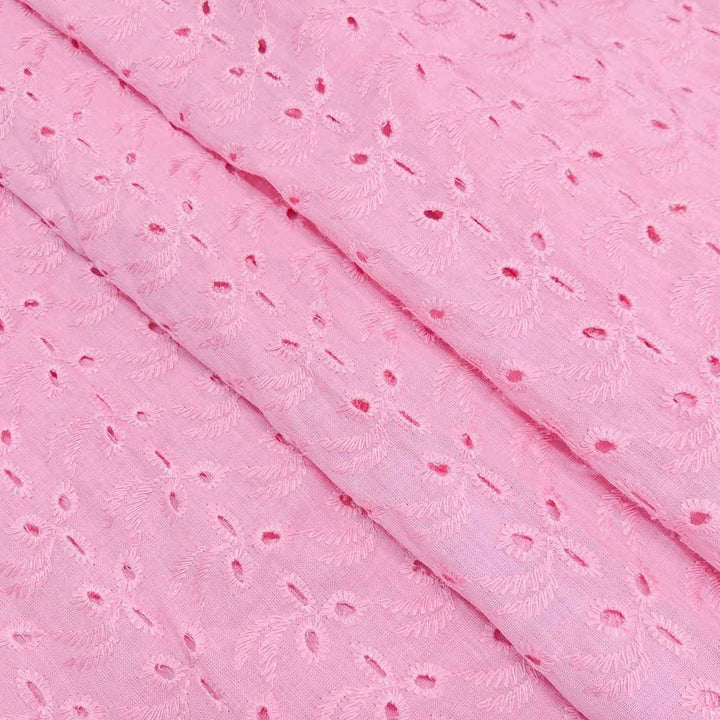 Rose Pink Shade Embroidered Cotton Heavy Hakoba Fabric