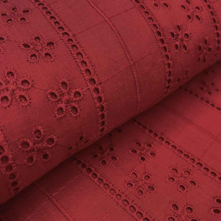 Red Shade Embroidered Cotton Heavy Hakoba Fabric