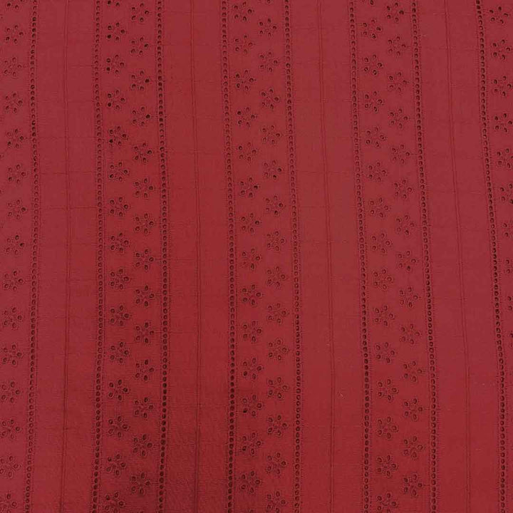 Red Shade Embroidered Cotton Heavy Hakoba Fabric