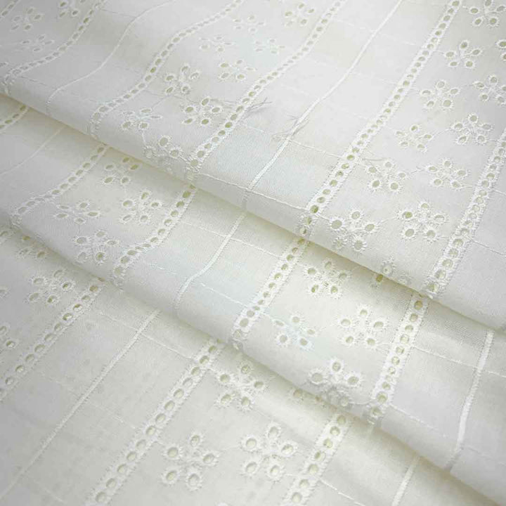 Off White Shade Embroidered Cotton Heavy Hakoba Fabric