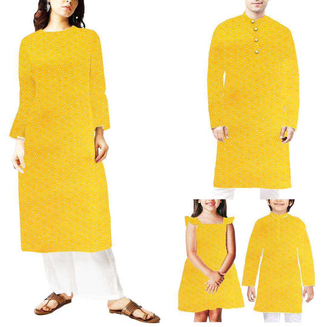 Bright yellow Hakoba cotton fabric with intricate eyelet embroidery