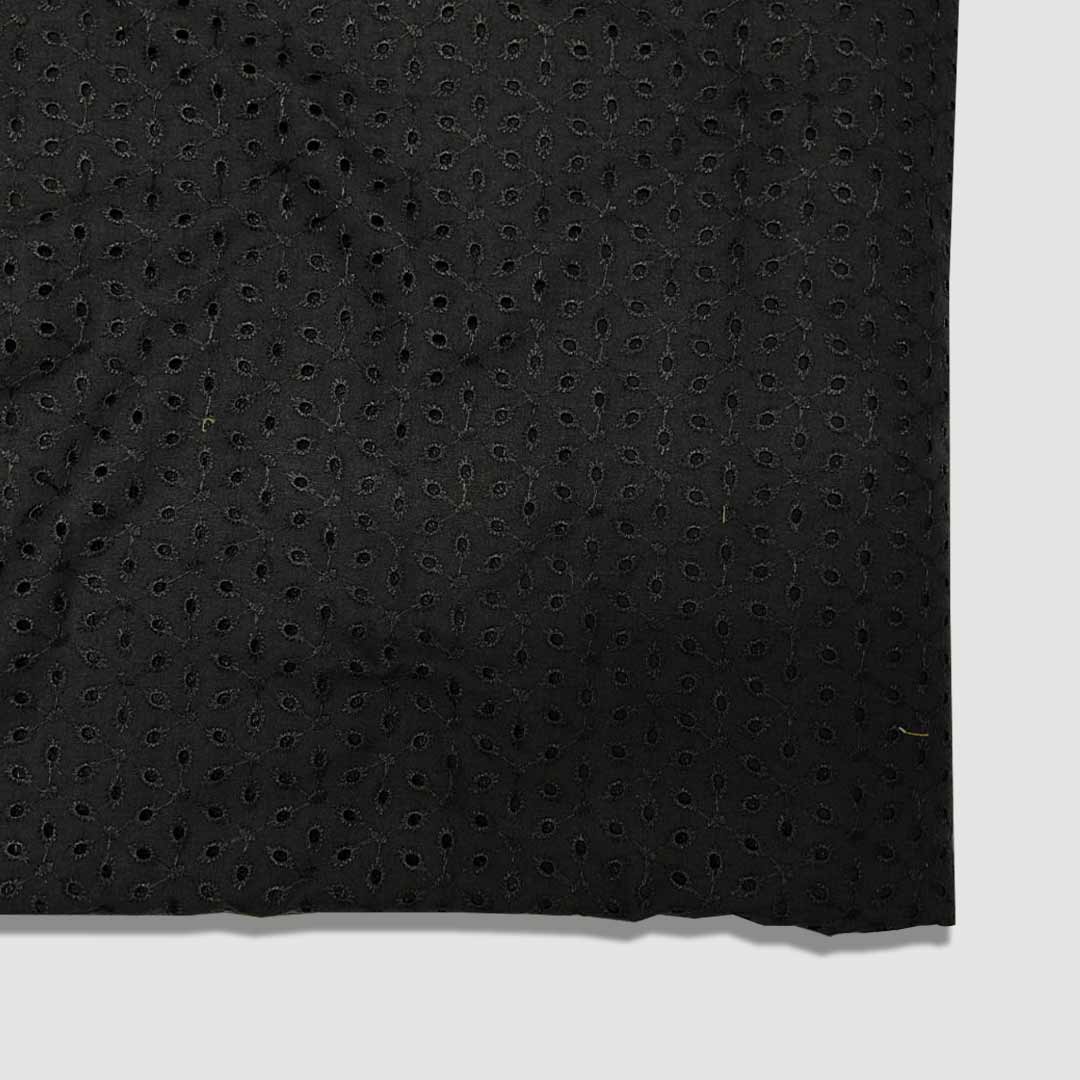 Black Embroidered Cotton Hakoba Fabric