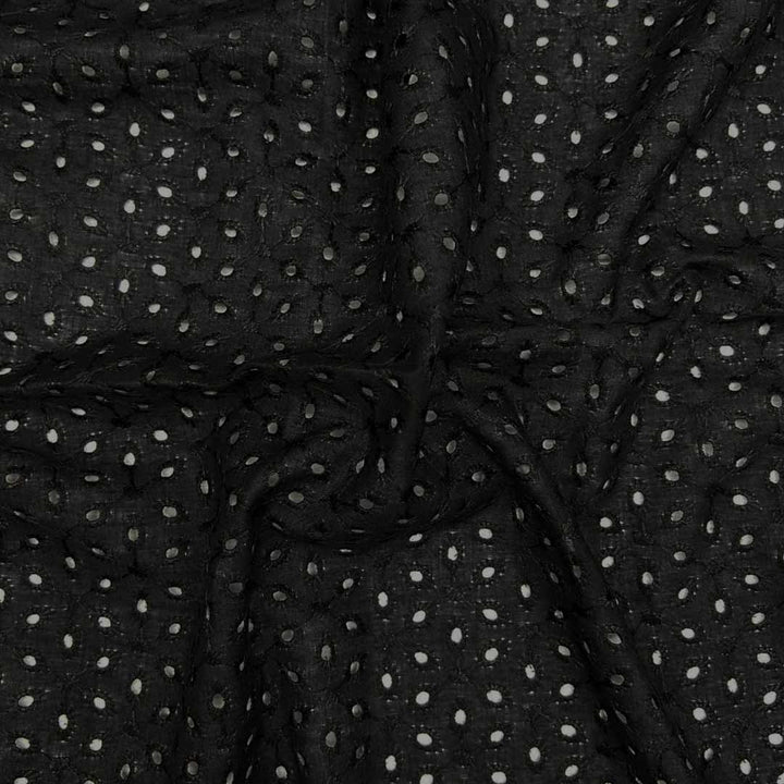 Black Embroidered Cotton Hakoba Fabric