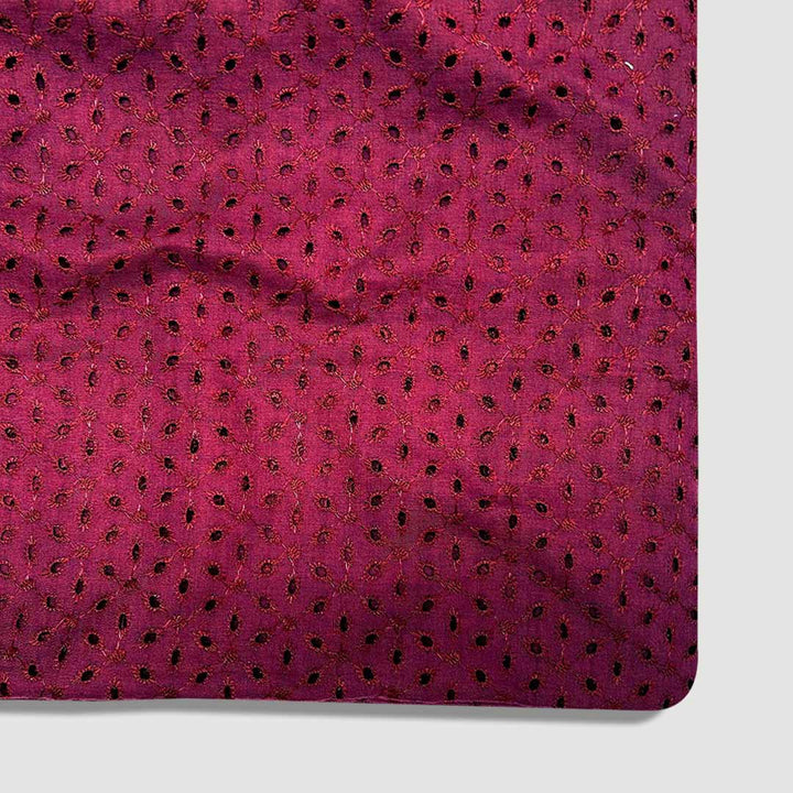 Wine Shade Embroidered Cotton Hakoba Fabric