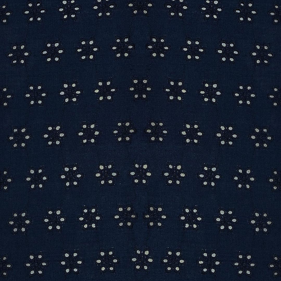 Navy Blue Embroidered Cotton Heavy Hakoba Fabric