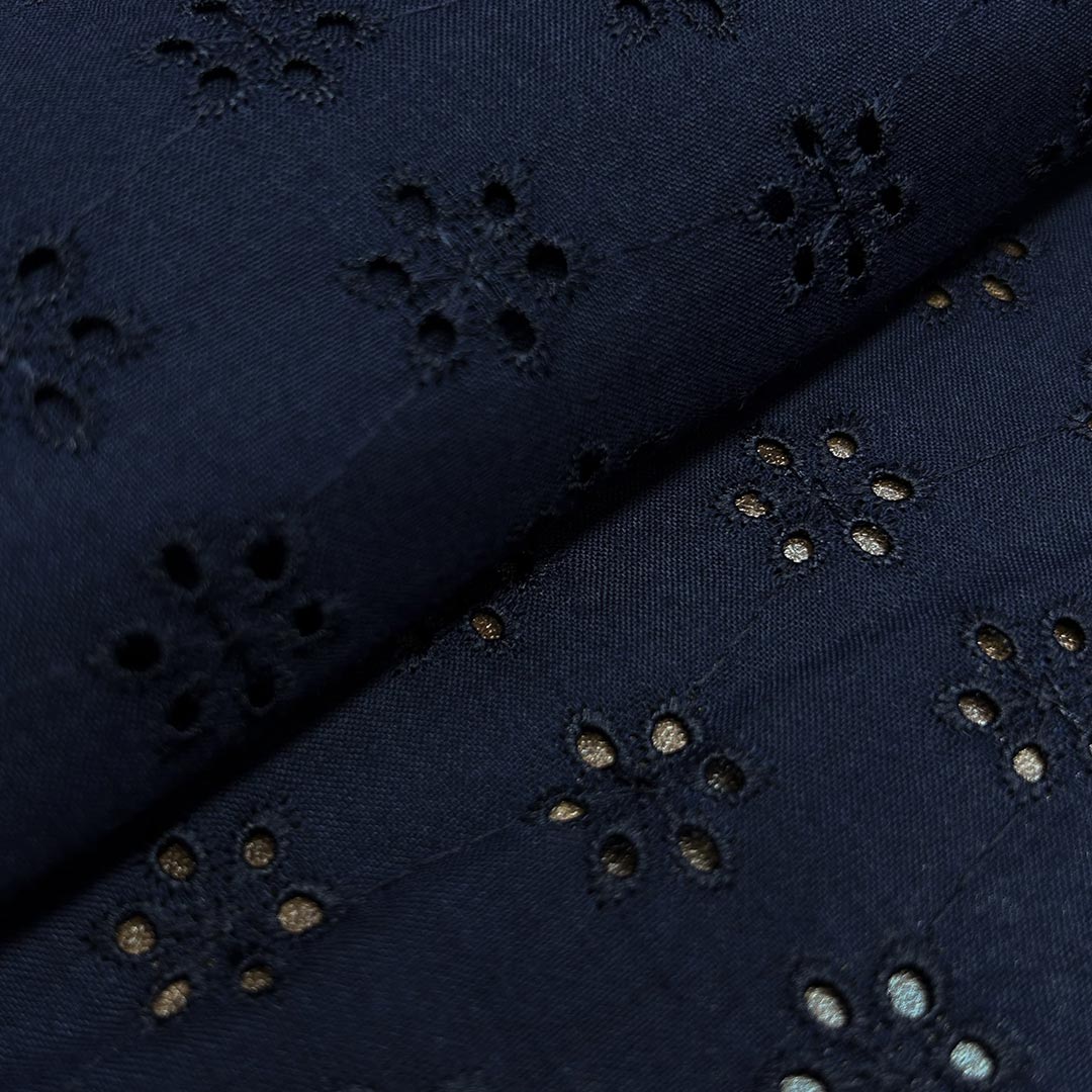 Navy Blue Embroidered Cotton Heavy Hakoba Fabric