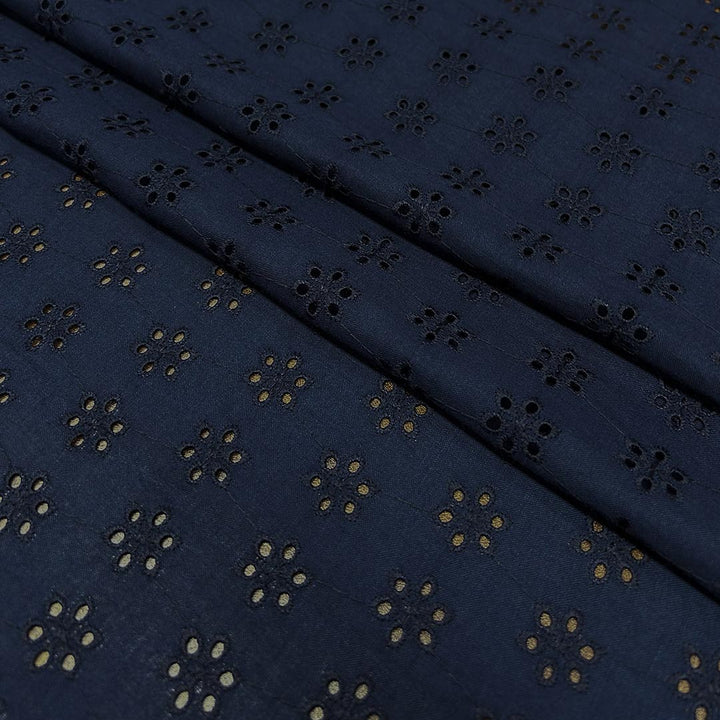 Navy Blue Embroidered Cotton Heavy Hakoba Fabric